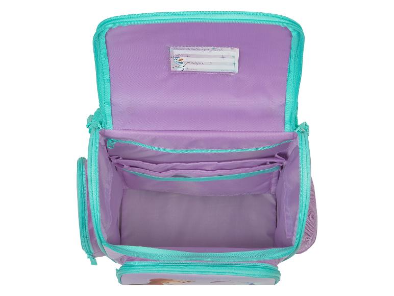 Sac à dos violet et turquoise Frozen avec compartiments intérieurs.