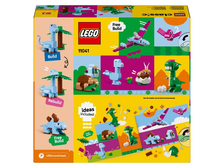 Ensemble LEGO Classic Creative Dinosaurs avec divers modèles de dinosaures et idées de construction.