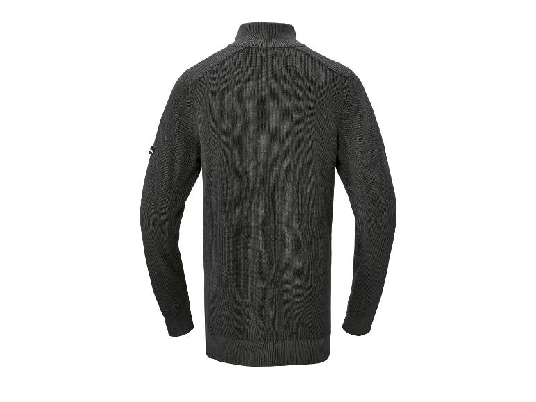 Pull gris foncé à col montant, vu de dos.