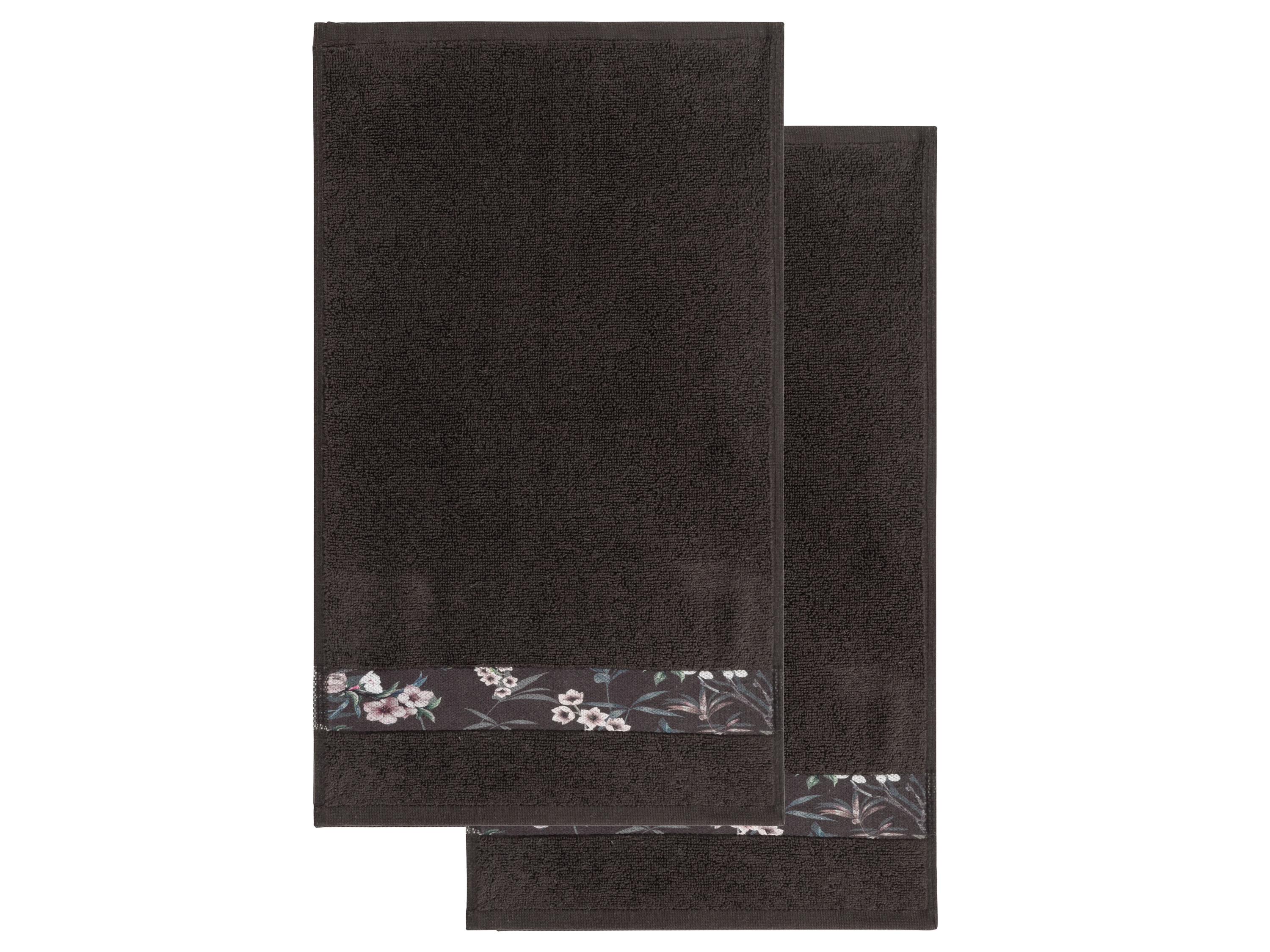 LIVARNO home Lot de 2 serviettes invités en éponge, 30 x 50 cm (Fleurs gris)