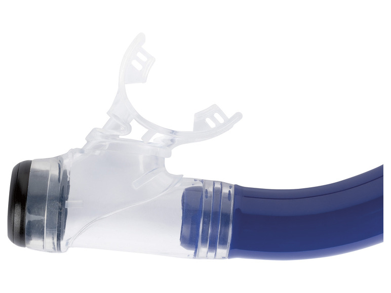 Un tuba bleu avec un embout transparent.
