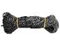Une corde noire enroulée attachée avec un élastique.