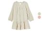 Robe bébé en gaze de coton, tons beige et rose.