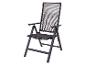 Chaise pliante noire avec accoudoirs et structure en corde tressée.