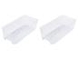 Deux bacs de rangement transparents pour réfrigérateur.