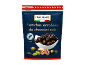 Pistaches enrobées de chocolat noir dans un sachet refermable, avec certification Rainforest Alliance.