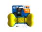 Un jouet pour chien Nerf Dog en forme d'os jaune avec un sifflet