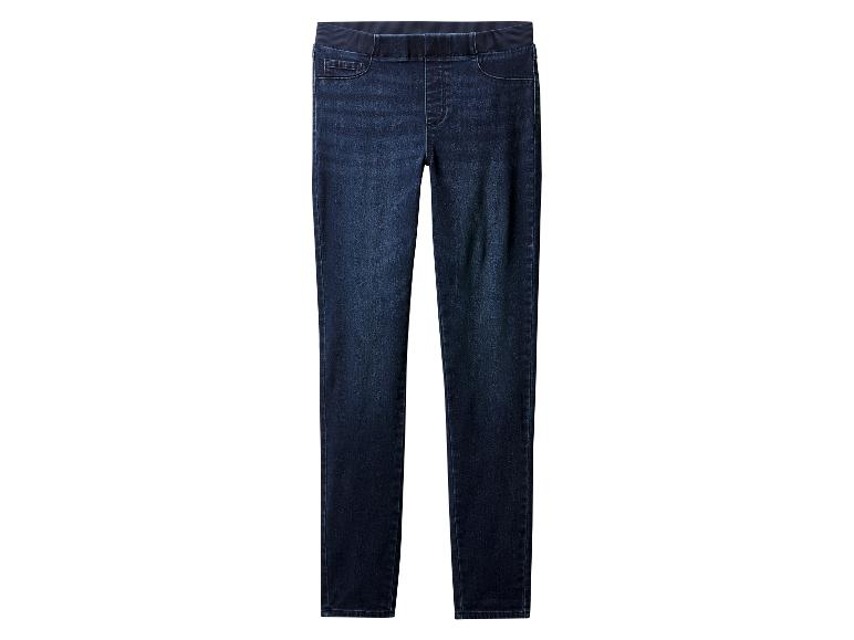 Jeggings en jean bleu foncé avec taille élastique.