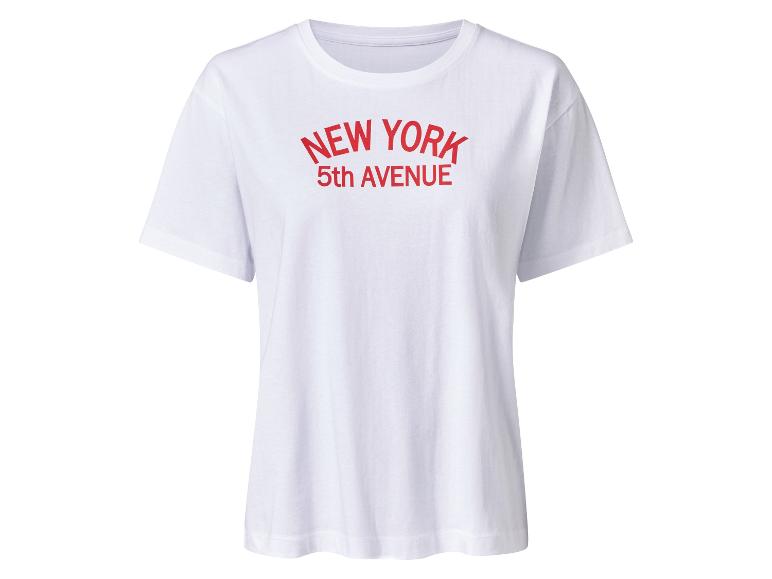 T-shirt blanc avec impression rouge 'NEW YORK 5th AVENUE'.
