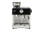 Machine à café en acier inoxydable avec moulin intégré et manomètre.
