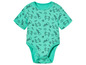 Body bébé à manches courtes, vert clair avec un motif de crabes, méduses et coquillages.