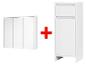 Meuble salle de bain : miroir triple et armoire blanche.