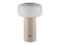 Lampe de table beige avec abat-jour blanc mat et symbole d'alimentation