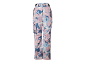 Pantalon de ski à motifs rose, bleu et blanc avec poches et fermetures éclair.