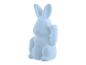 Une figurine de lapin en peluche bleu clair.