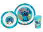 Service de table Stitch : assiette, bol et gobelet, motifs tropicaux.