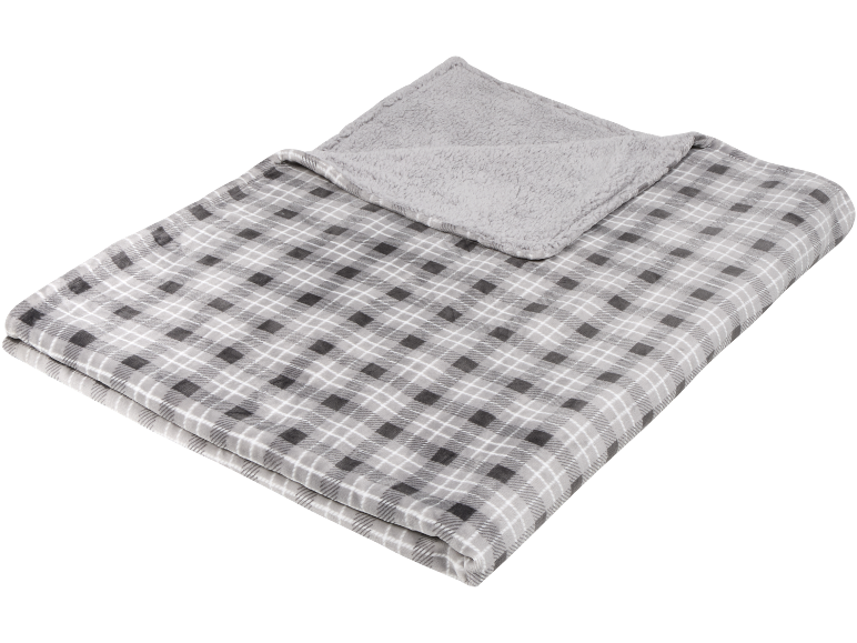 Couverture polaire à carreaux gris et blancs avec doublure pelucheuse
