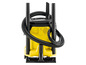 Un aspirateur Karcher jaune avec un tuyau et une buse.
