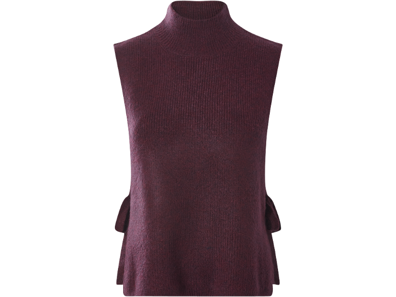 Gilet en maille sans manches à col roulé pour femme en bordeaux