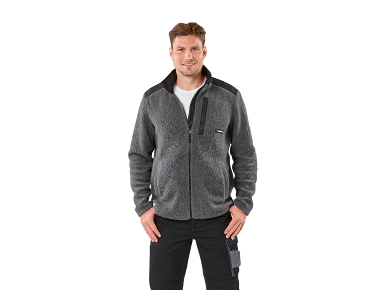Veste polaire grise pour homme avec fermeture éclair et pantalon noir