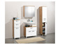 Meubles de salle de bain avec une armoire miroir, un lavabo et deux armoires hautes.