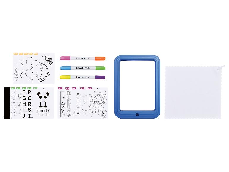 Kit d'activités pour enfants avec pages à colorier, marqueurs TALENTUS, tablette de dessin et chiffon.