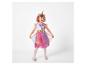 Fillette en robe licorne colorée avec bandeau licorne doré.