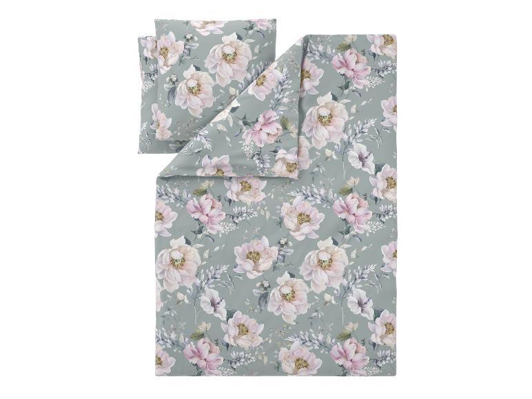 Parure de lit avec housse de couette et taie d'oreiller à motif floral de pivoines roses sur fond vert clair