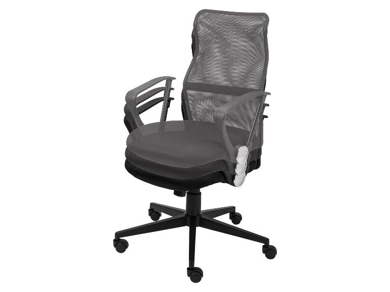 Chaise de bureau ergonomique en maille grise à roulettes.