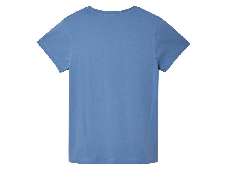 T-shirt bleu à manches courtes, vue arrière.