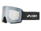 Masque de ski noir avec lentille miroir argentée et logo blanc sur la sangle.
