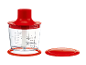 Hachoir rouge et transparent avec couvercle, graduations de 100 à 500 ml