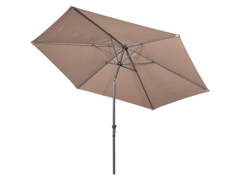 Parasol de jardin rectangulaire beige avec mât central et structure métallique