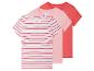 Trois t-shirts à manches courtes : rayé, rose et corail.
