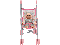 Poupée dans une poussette pour poupée rose.