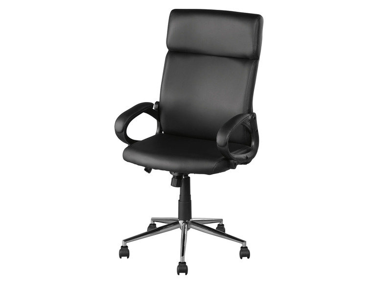 Une chaise de bureau noire avec des roulettes.