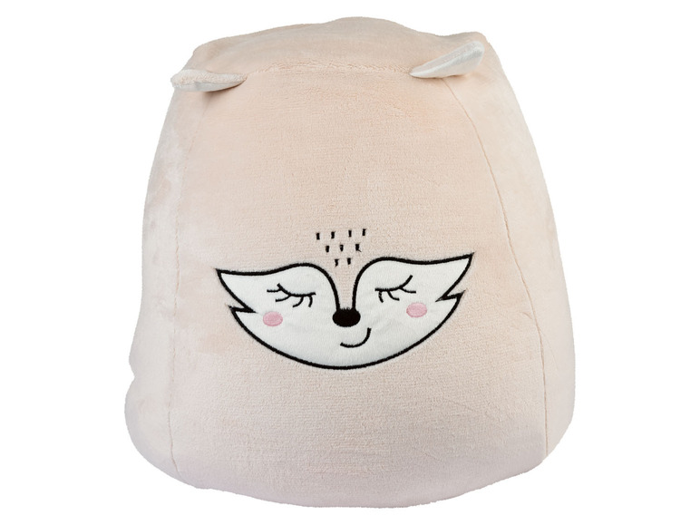 Un coussin rose doux avec un renard brodé.