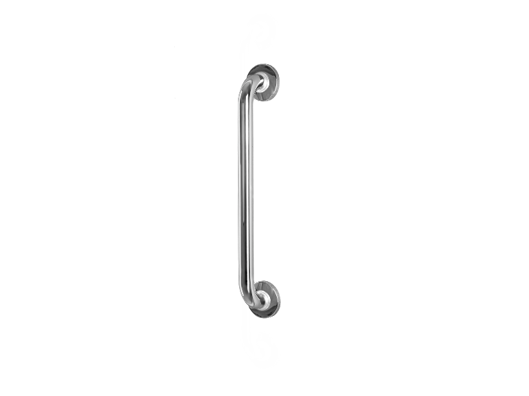 Une élégante poignée de porte en métal chromé.
