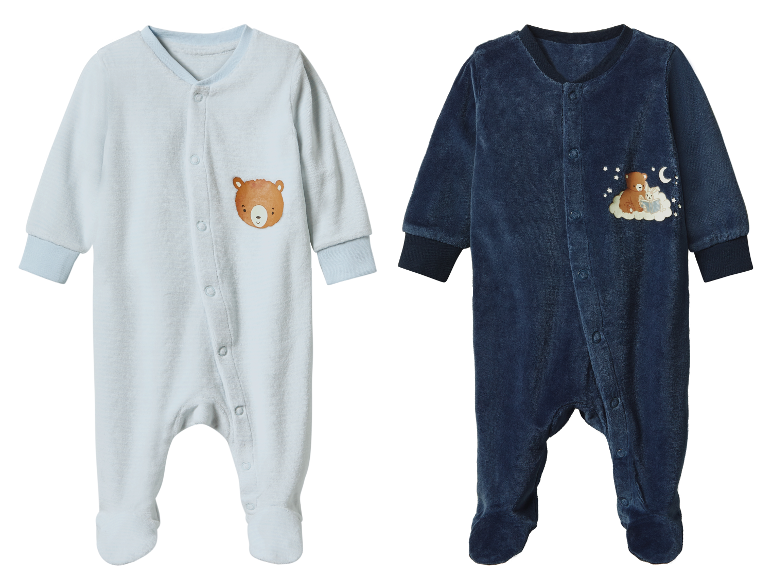 Deux pyjamas bébé de couleurs différentes avec de jolis motifs d'animaux.