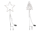 Deux piquets de jardin solaires à LED : un en forme d'étoile et un en forme de sapin de Noël.