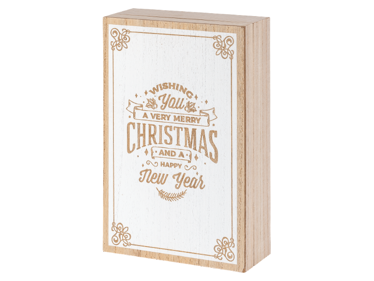 Décoration de Noël en bois avec le texte « Wishing You A Very Merry Christmas And A Happy New Year ».