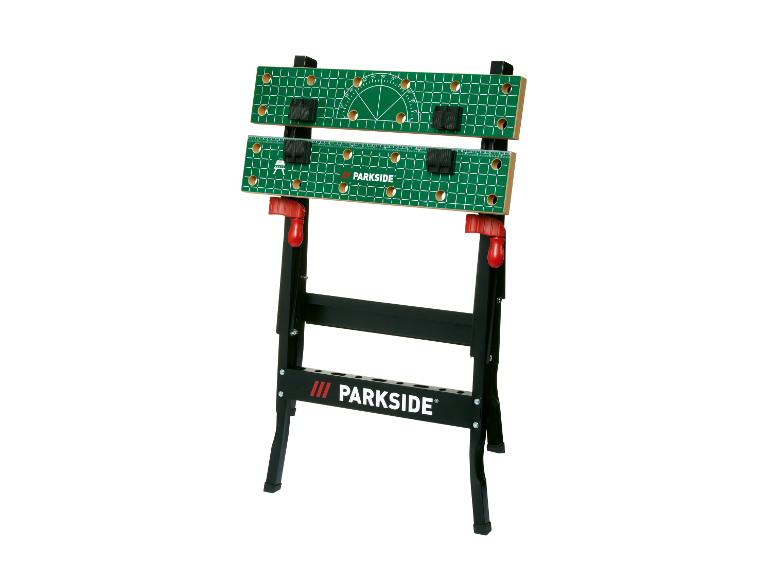  établi pliable Parkside avec deux plateaux de travail.
