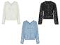 Pulls en maille ajourée : blanc cassé, bleu clair et noir.