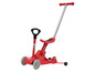 Une trottinette, une draisienne et un pousseur 3 en 1 Play-Doh rouge.