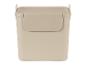Boîte de rangement beige avec couvercle et poignées.
