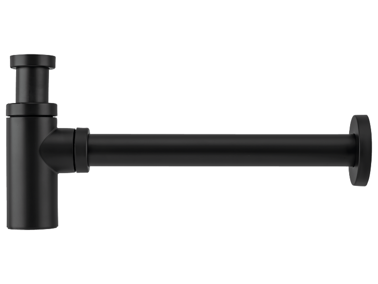 Siphon bouteille noir pour lavabo ou évier.
