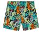 Shorts de bain tropicaux à motifs de tigres, toucans et serpents.