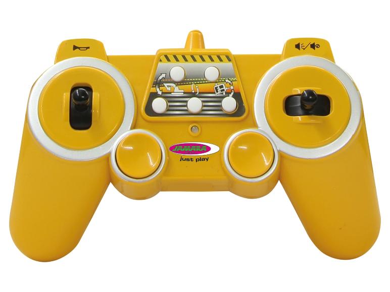 Télécommande de jouet jaune avec le logo Jamara et le texte « just play ».
