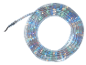 Guirlande lumineuse LED multicolore en tube transparent, enroulée en cercle sur fond noir.