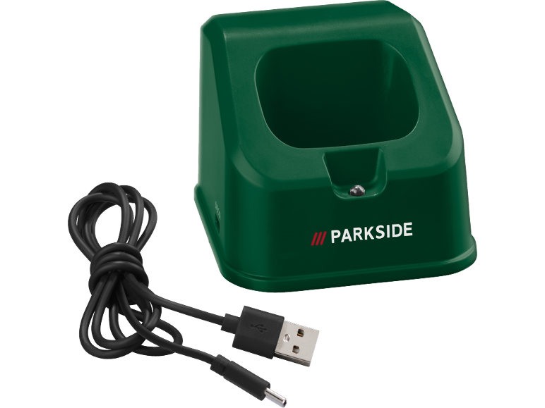 Station de charge verte avec un câble USB noir